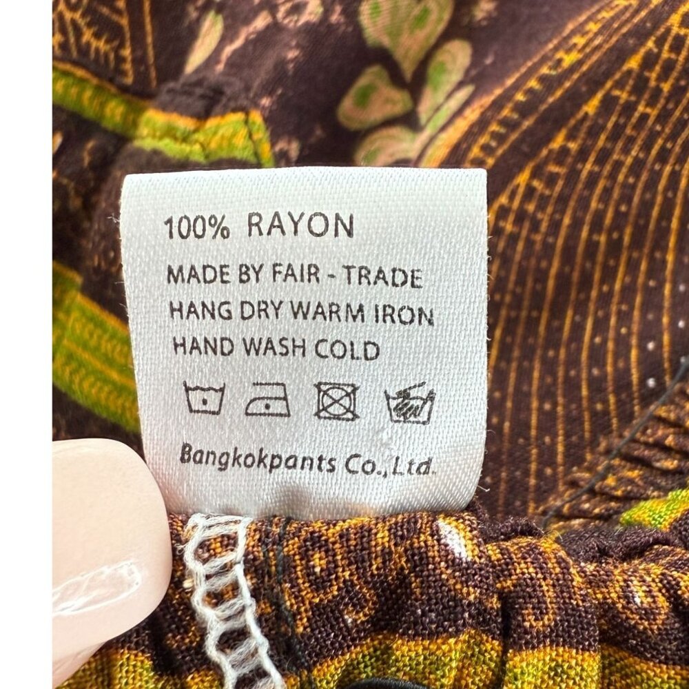 Bangkok Pants Smocked Waist Rayon Harem Pants One Size Boho Festival Yoga Travel - Picture 4 of 9